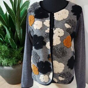 Vintage Y2K Preppy Trisha Tyler Floral Sherpa Style Button Up Cardigan S…